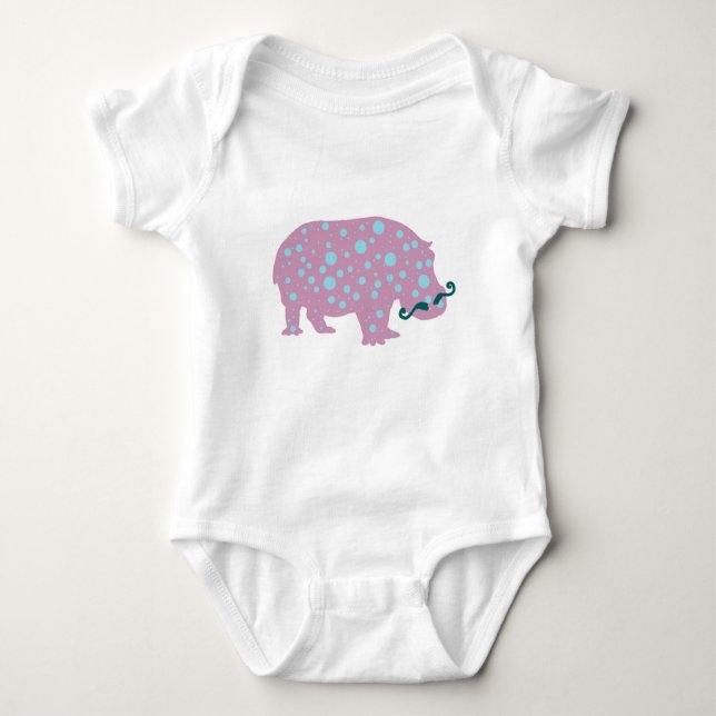 Body Para Bebê Hippopotamus bigode Baby Jersey Bodyfato, Branco (Frente)