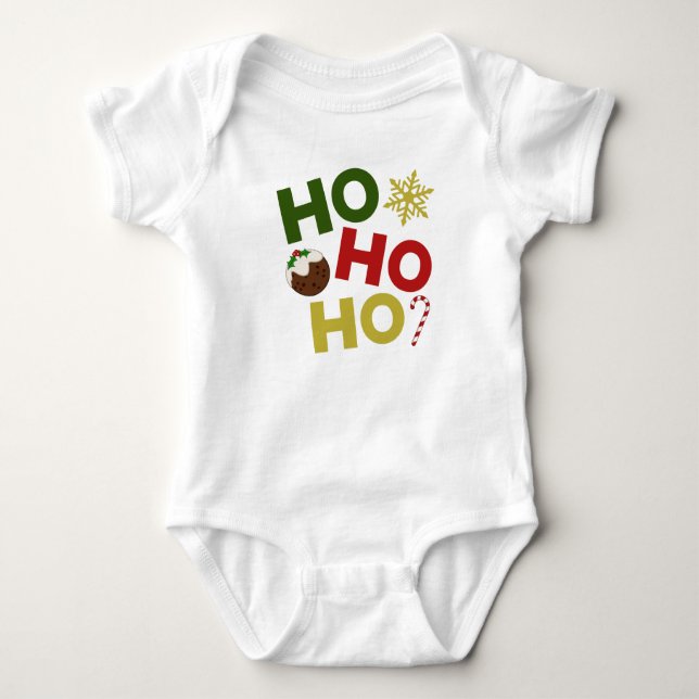 Body Para Bebê HO HO HO + pudim de Natal, doce, floco de neve (Frente)