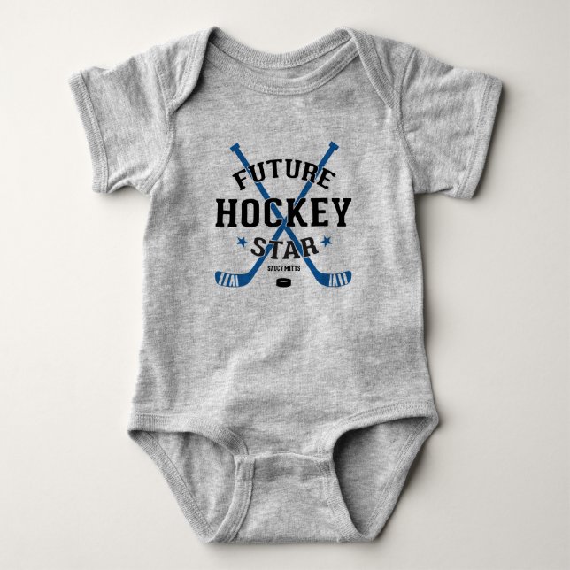 Body Para Bebê Hockey Baby Future Hockey Star Blue Stick (Frente)