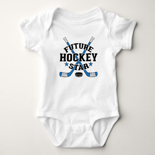 Body Para Bebê Hockey com Bebê Futuro Hockey Star Blue Hockey Sti (Frente)
