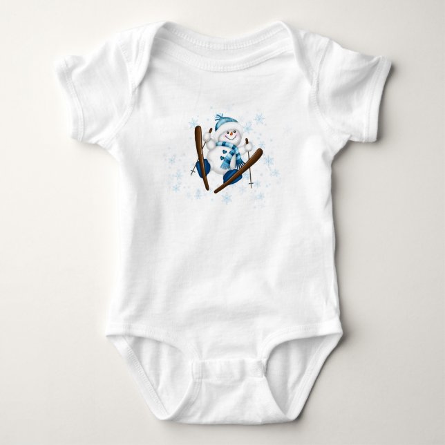 Body Para Bebê Homem de Neve Esquiando  (Frente)