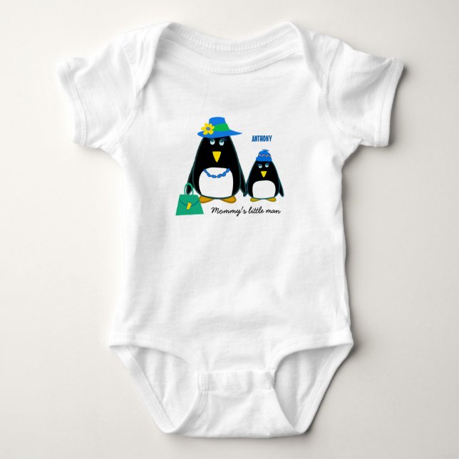 Body Para Bebê Homem mamãe. Pequenos Fatos De Bebê De Pinguim (Frente)