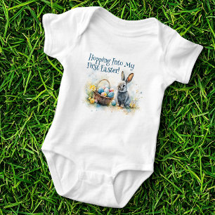 Body Para Bebê Hoppy Em Minha Primeira Páscoa De Aquarela