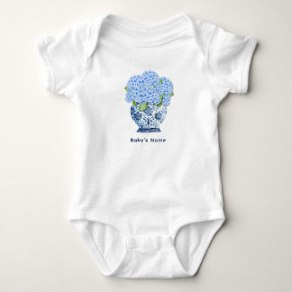 Body Para Bebê Hortênsia Azul Costeira Chinoiserie Nantucket Bebê