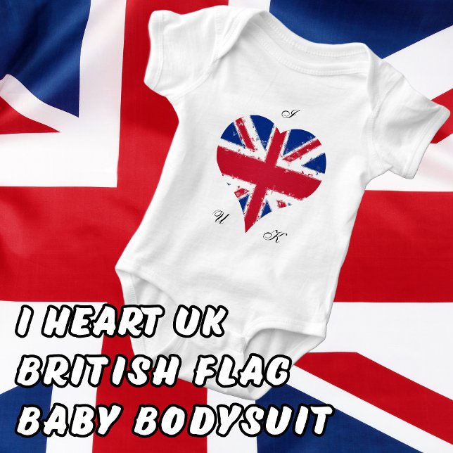 Body Para Bebê I Heart UK English Flag (I Heart UK English British Flag Bay Bodysuit Onesie)