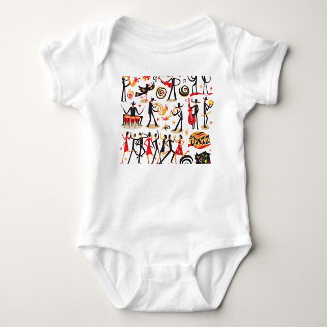 Body Para Bebê Ícones de Jazz: Conjunto Isolado em Fundo Branco (Frente)