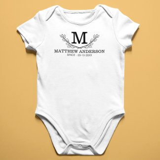 Body Para Bebê Idade do Monograma Personalizado de Nome Preto e B