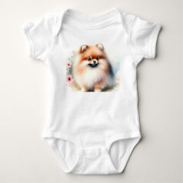 Body Para Bebê Ilustração de aquarela da Pomerânia Cuta
