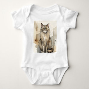 Body Para Bebê Ilustração de Aquarela de Maine Coon