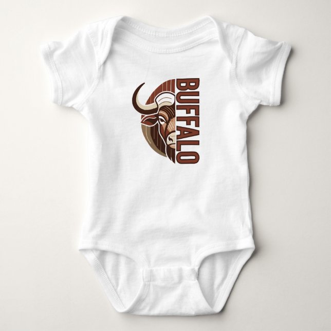 Body Para Bebê ilustração de búfalo com design de erro de digitaç (Frente)