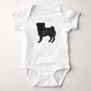 Body Para Bebê Ilustração de cachorro Mops Pug preto adorável
