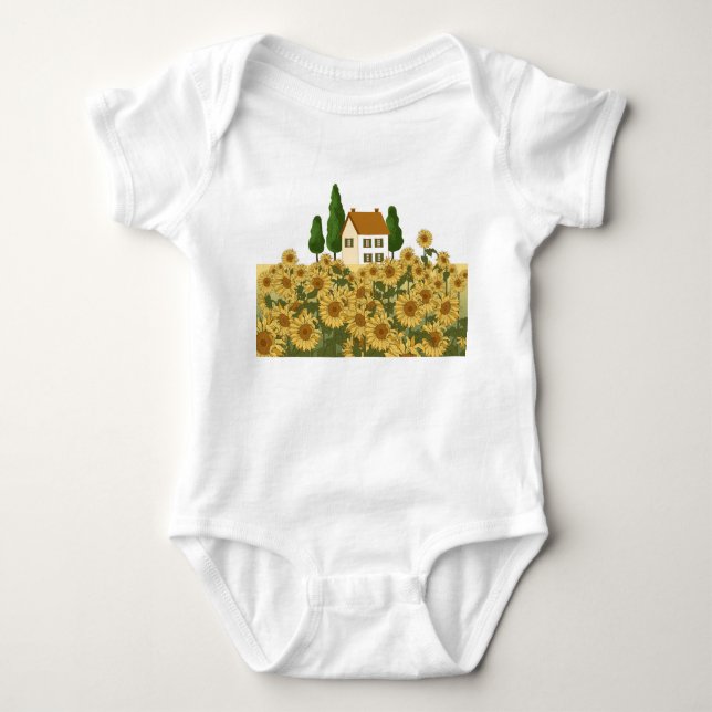 Body Para Bebê Ilustração de Campo de Girassóis da Casa (Frente)