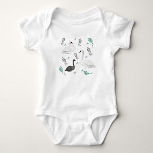 Body Para Bebê Ilustração de Cisne de Conto de Fadas Botânica Fol