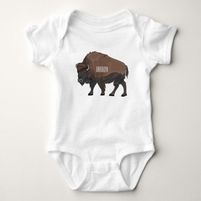 Body Para Bebê Ilustração de desenho animado Bison (Frente)