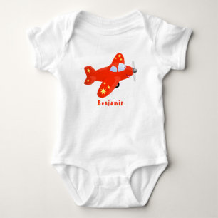 Body Para Bebê Ilustração de desenho animado de avião vermelho-cl