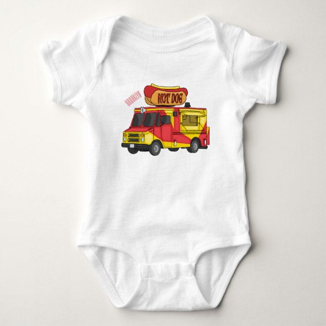 Body Para Bebê Ilustração de desenho animado de caminhão com comi (Frente)