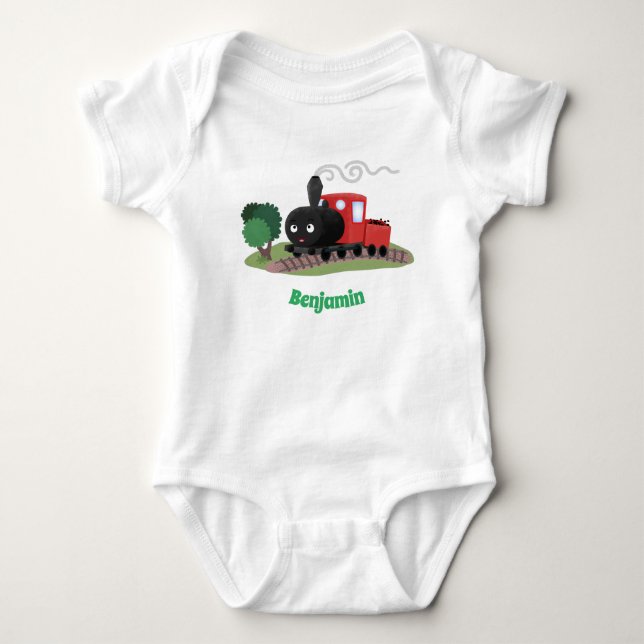 Body Para Bebê Ilustração de desenho animado de locomotiva de com (Frente)