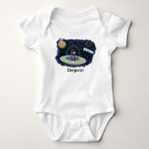 Body Para Bebê Ilustração de desenho animado de peixe ufo espaço 