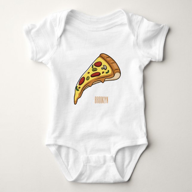 Body Para Bebê Ilustração de desenho animado de pizza (Frente)