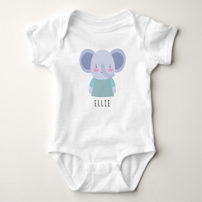 Body Para Bebê Ilustração de Elefante Gráfico - Nome Personalizáv (Frente)