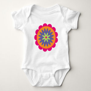 Body Para Bebê ilustração de formas florais laranja e rosa
