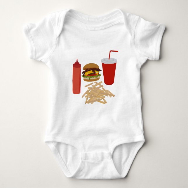 Body Para Bebê Ilustração de Fries Burger de Comida Rápida (Frente)