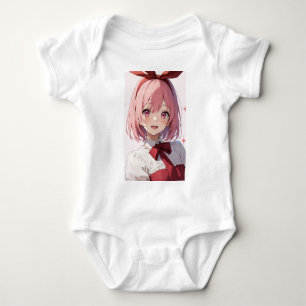 Body Para Bebê Ilustração de Garota de Anime Fofo com Cabelo Rosa