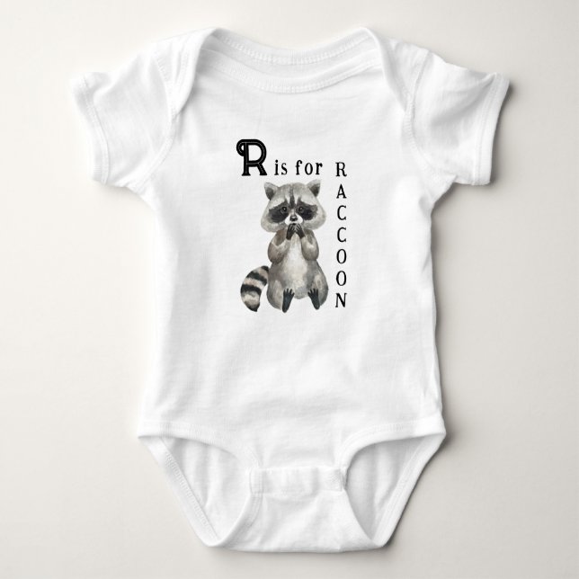 Body Para Bebê Ilustração de guaxinim - R é para RACCOON (Frente)