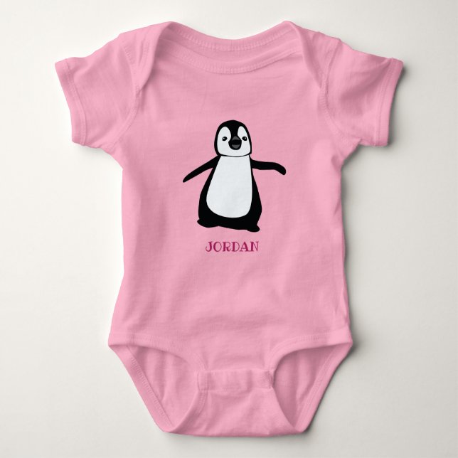 Body Para Bebê Ilustração de pinguim fofo personalizada rosa (Frente)