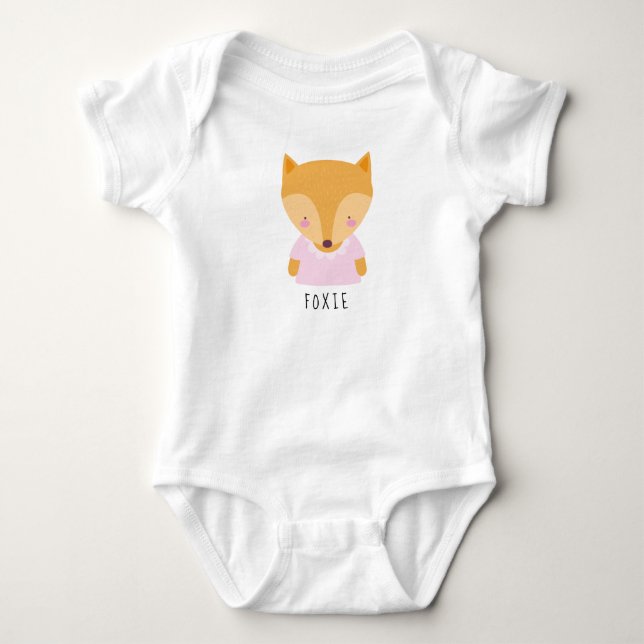 Body Para Bebê Ilustração de Raposa de Cuta - Nome Personalizável (Frente)