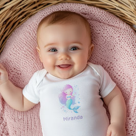 Body Para Bebê Ilustração de Sereia Cor-de-Rosa Pastel Fofa Fanta
