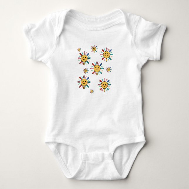Body Para Bebê Ilustração de Sol Sorridente Colorido Fofo (Frente)