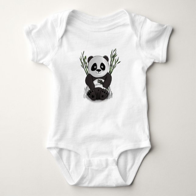 Body Para Bebê Ilustração desenhada à mão de panda com fome (Frente)