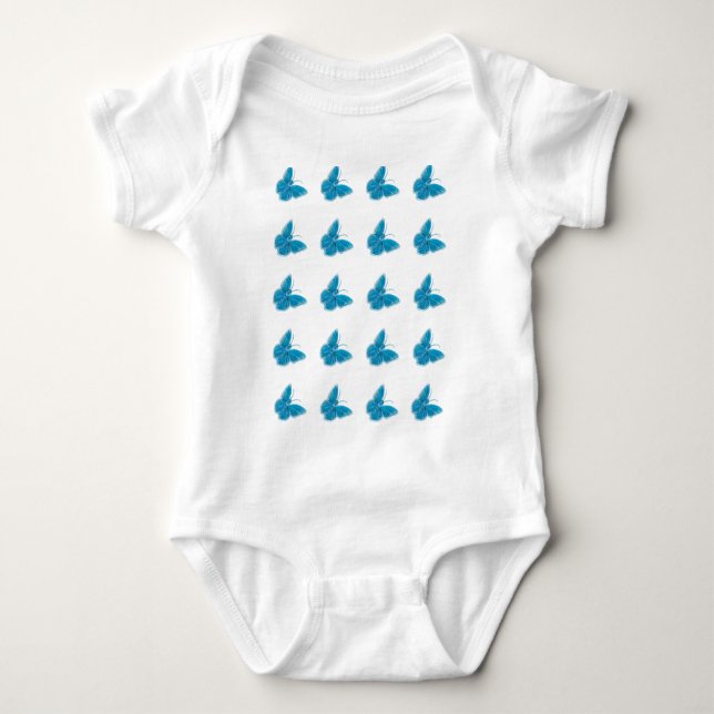 Body Para Bebê Ilustração do padrão da borboleta azul reproduzíve (Frente)