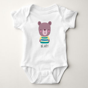 Body Para Bebê Ilustração do Urso de Cuta - Nome Personalizável B