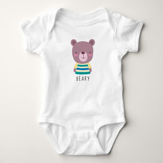 Body Para Bebê Ilustração do Urso de Cuta - Nome Personalizável B (Frente)