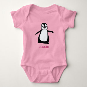 Body Para Bebê Ilustração personalizada de pinguim fofo rosa