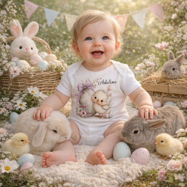 Body Para Bebê Ilustração Personalizada de Pintinho de Páscoa (Criador carregado)