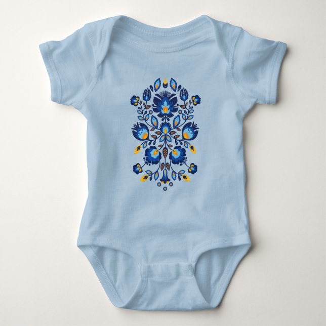 Body Para Bebê 💙 💛 🧡 Incrível Folk Wycinanki (Frente)