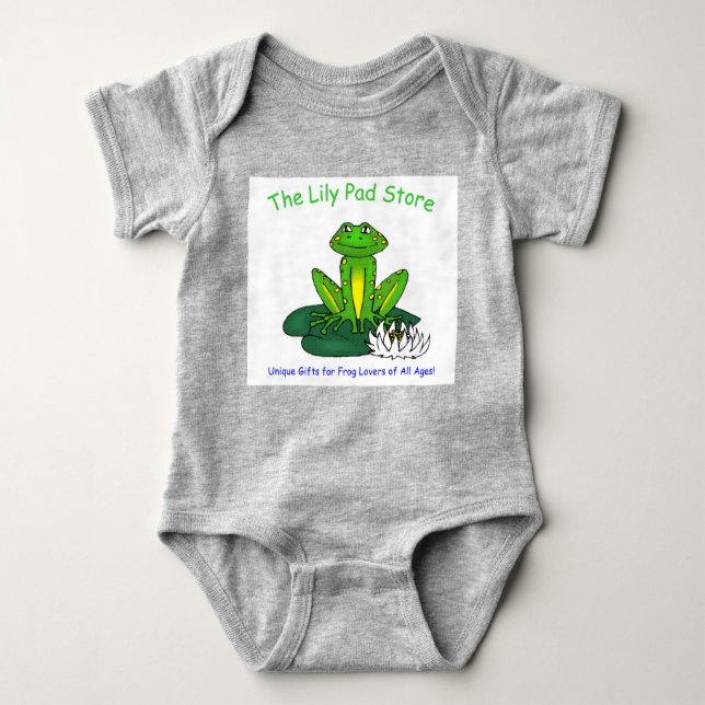 Body Para Bebê Infant's Frog on a Lily Pad Gray Bodysuit (Frente)