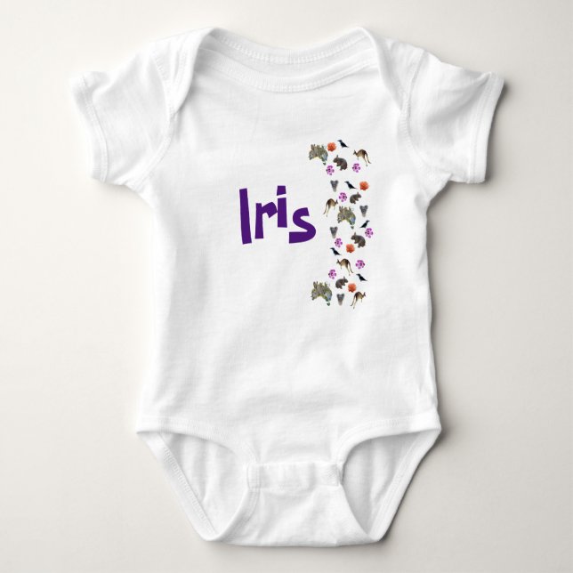 Body Para Bebê Iris, Girls Name With Australian Wildlife, (Frente)