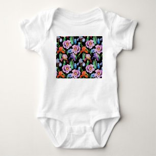 Body Para Bebê Iris Peony Watercolor Padrão Floral