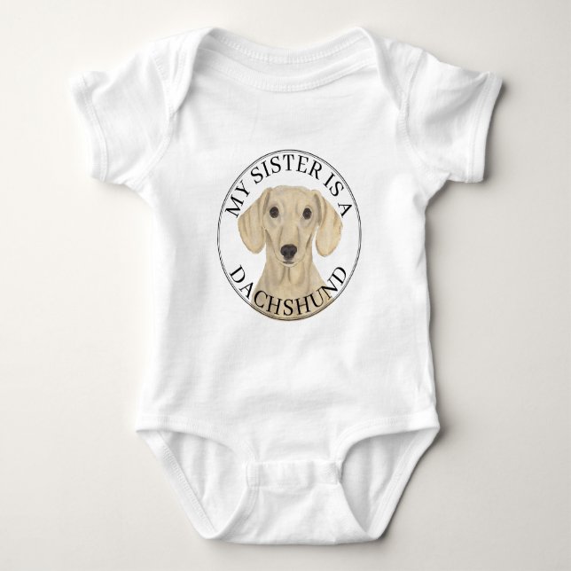 Body Para Bebê Irmã Mais Velha Dachshund Creme Lisa (Frente)