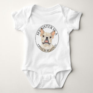 Body Para Bebê Irmã Mais Velha de Bulldog Francês Creme Bege