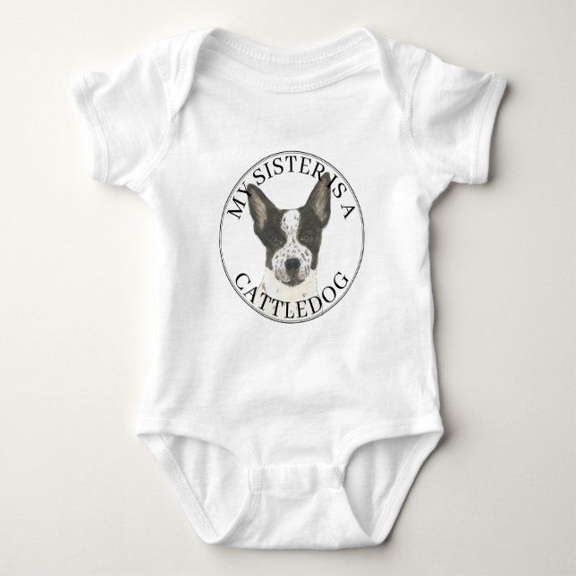 Body Para Bebê Irmã Mais Velha do Cattledog Heeler Preto e Branco (Frente)