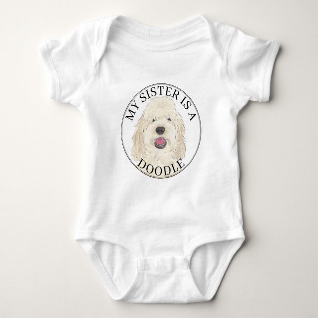Body Para Bebê Irmã Mais Velha Doodle Dourada Creme Branco (Frente)