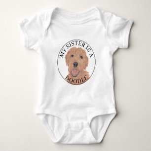 Body Para Bebê Irmã Mais Velha Doodle Dourado Damasco