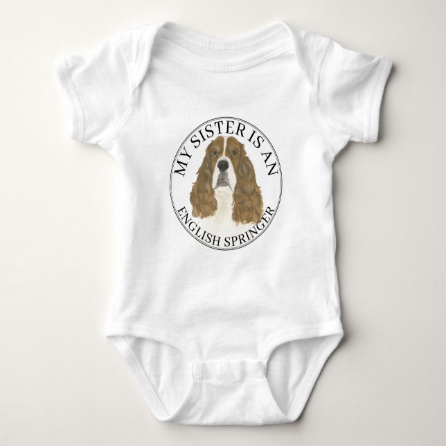 Body Para Bebê Irmã Mais Velha Springer Spaniel Inglês Vermelho e (Frente)