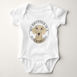 Body Para Bebê Irmão Mais Velho Cachorro Dachshund Creme Liso