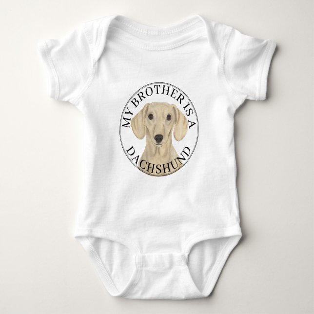 Body Para Bebê Irmão Mais Velho Cachorro Dachshund Creme Liso (Frente)